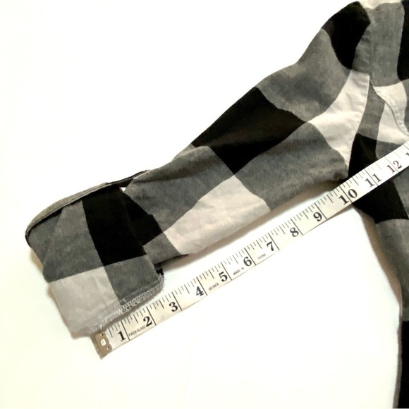 Black White Long Sleeve Button-down Plaid Cotton Flannel Shirt Medium Grunge - Picture 15 of 15